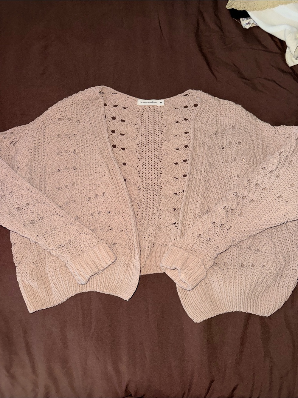 Moss & Spy Dusty Rose Open Knit Cardigan